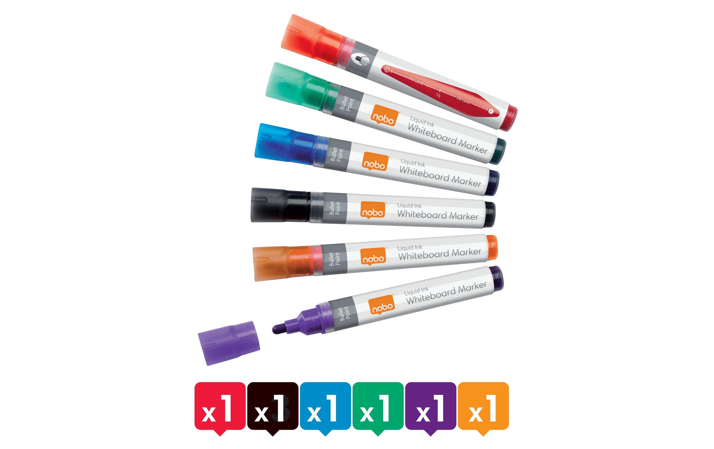 Liquid Ink Boardmarker, trocken abwischbar, 6 Stück3-in-1 Liquid Ink Boardmarker liefern auf Whiteboards, Flipcharts und OHP-Folien ein klares, farbintensives Schriftbild. Packungsinhalt: 6 trocken abwischbare Boardmarker mit 3-mm feiner Standard