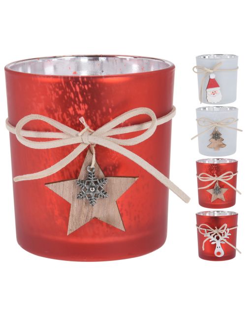 Homestyle Theelichthouder Met Deco - Decoratie - 8x8x8 cm Rood