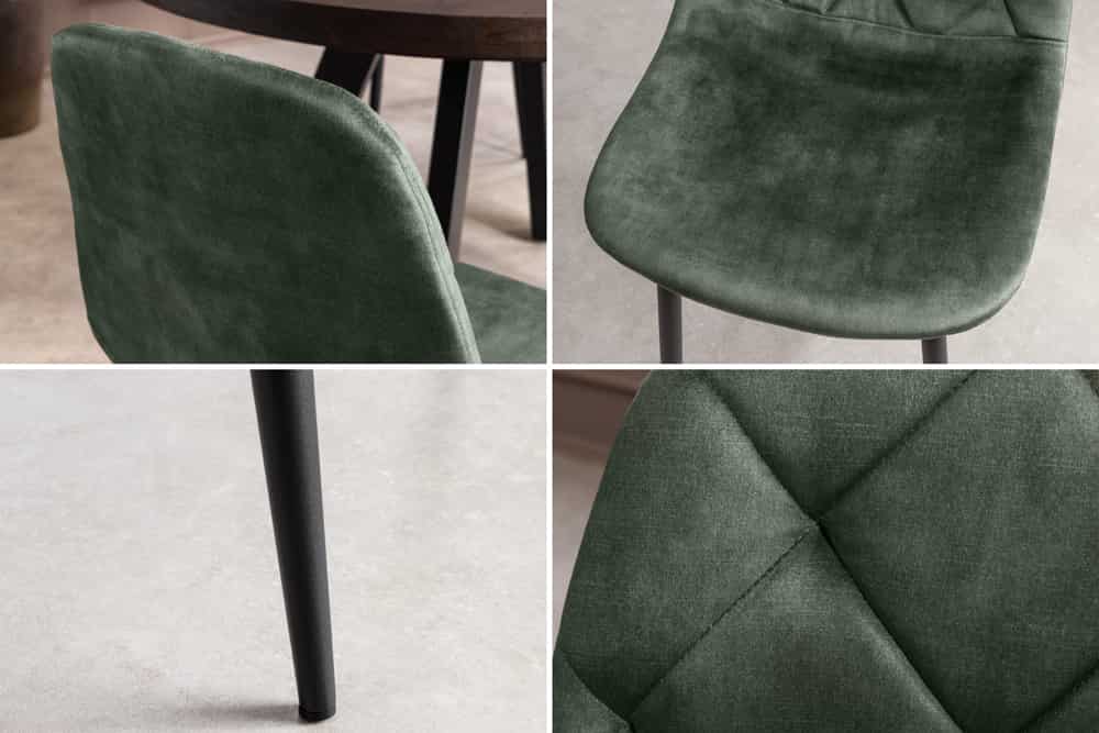 Stilvolles 2er-Set Stühle GLAMM grün Samt schwarze Metallbeine