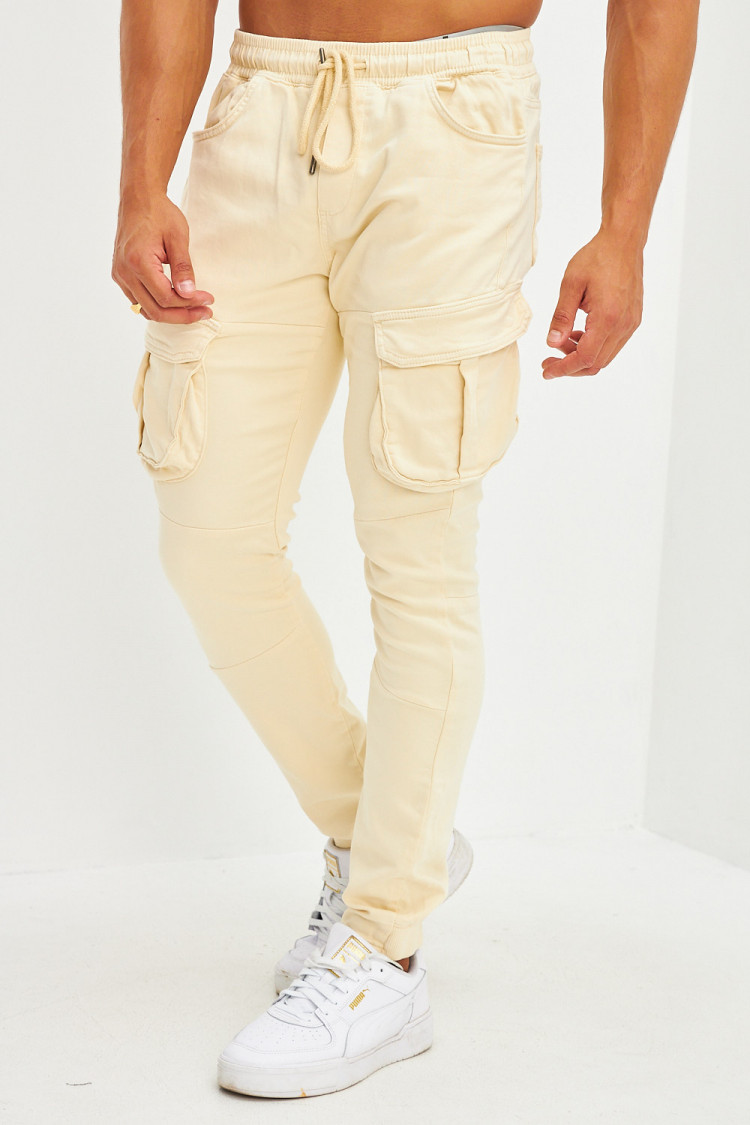 Pantalon cargo style jogger pants doux jaune pastel