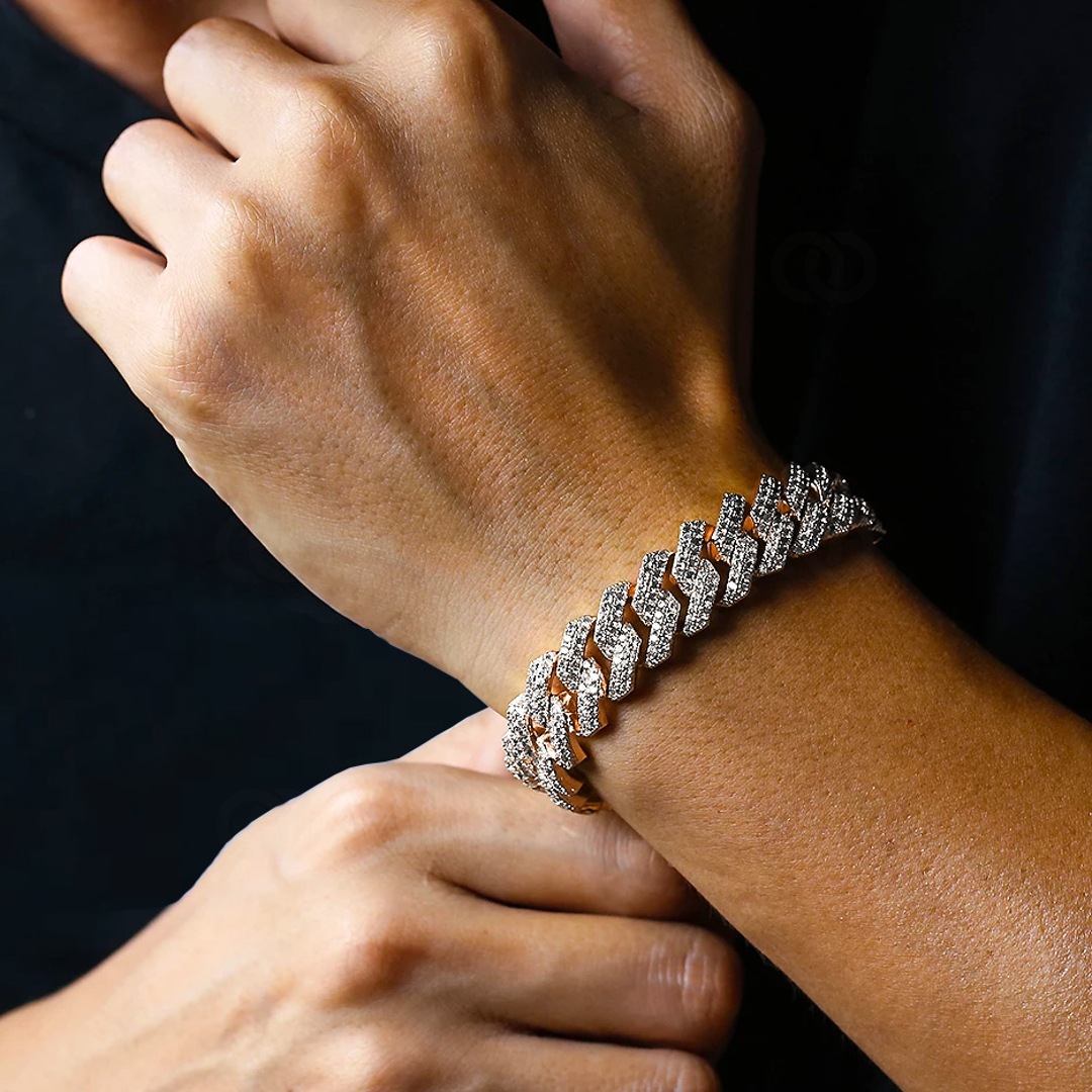 15mm Prong Cuban Link Panzerarmband Rosé vergoldet mit Zirkonia