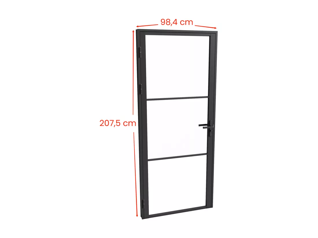 Bloc porte réversible en aluminium et verre trempé - H204 x L93 cm - Noir - MASERU