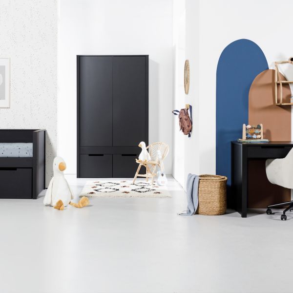 Europe Baby Ralph Kinderkamer Zwart | Bed 90 x 200 cm   Bureau   Kast 2-Deurs
