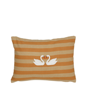 Kussen streep zwanen beige oranje 35 x 25 cm