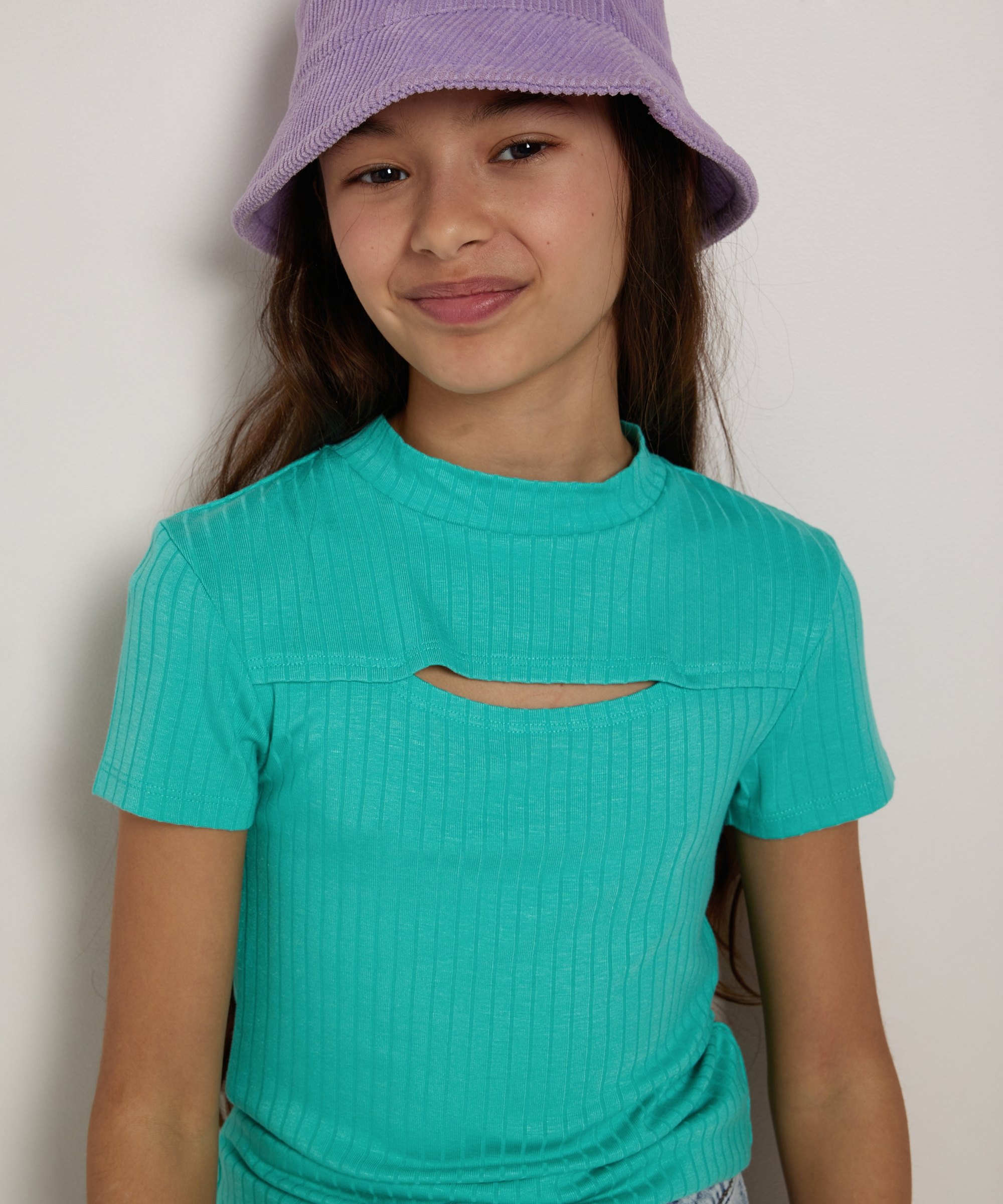 rib t-shirt met cut-out