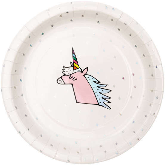 Assiette Licorne en carton , D. 25 cm, x12 pièces