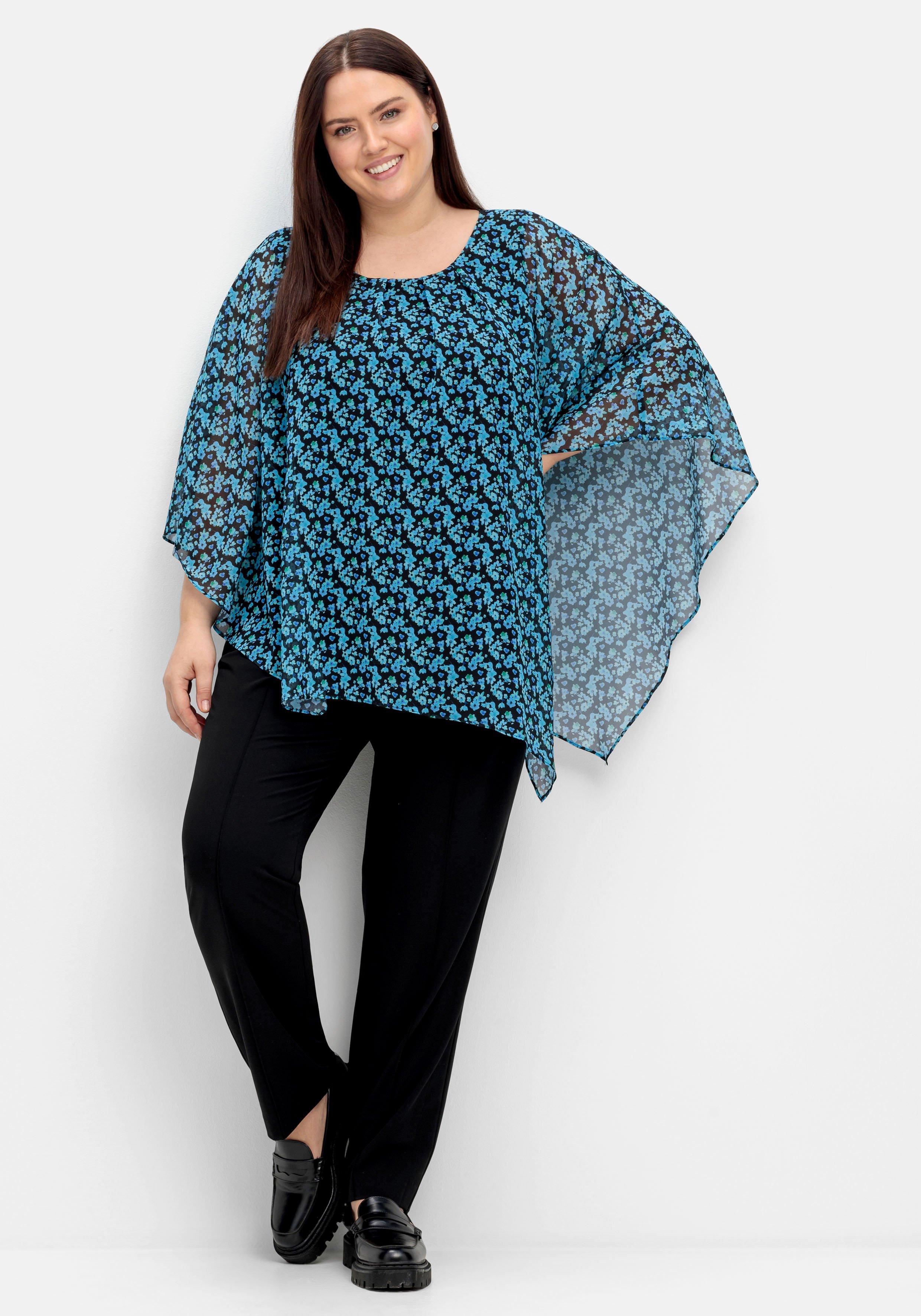 Chiffontunika im Poncho-Stil, mit Alloverprint