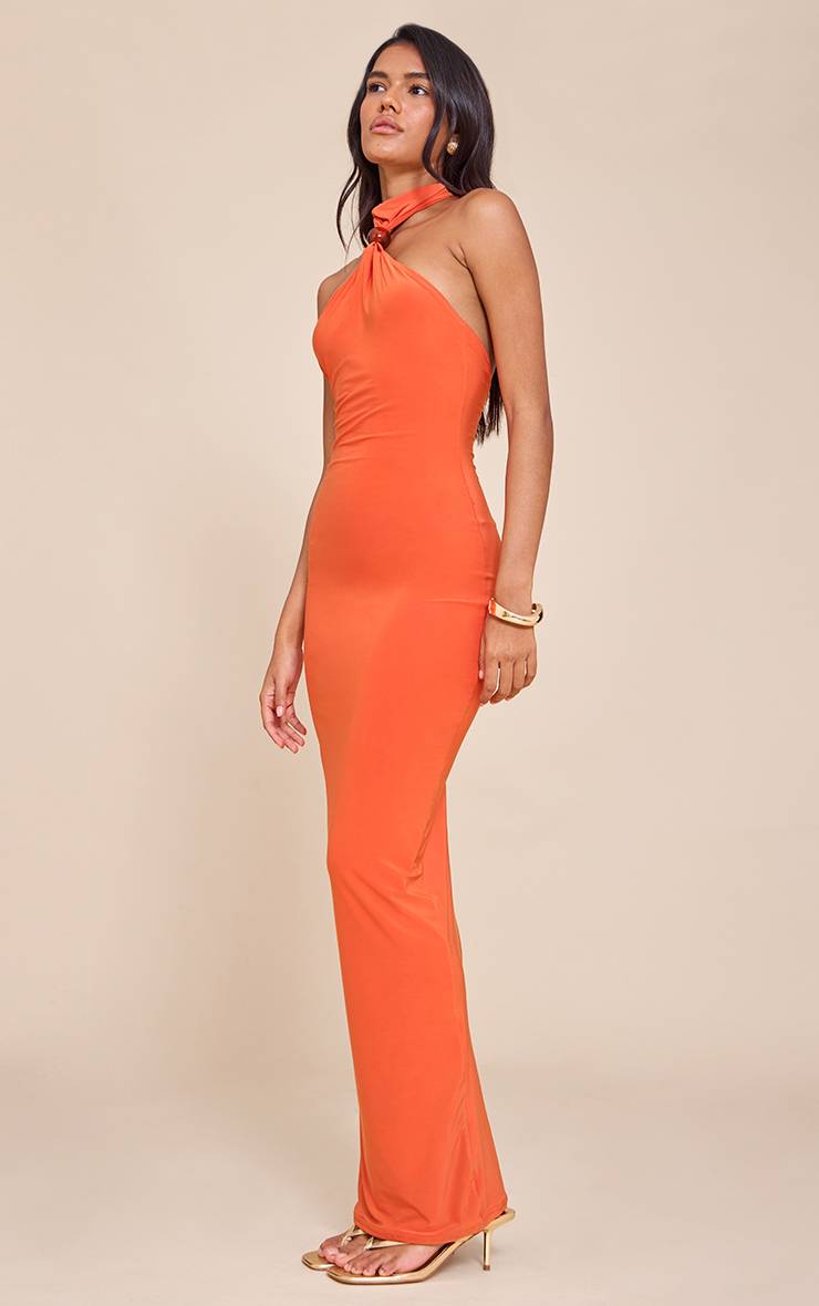 Orange Brûlé Robe Longue Dos Nu En Jersey Fluide Avec Détails De Perles