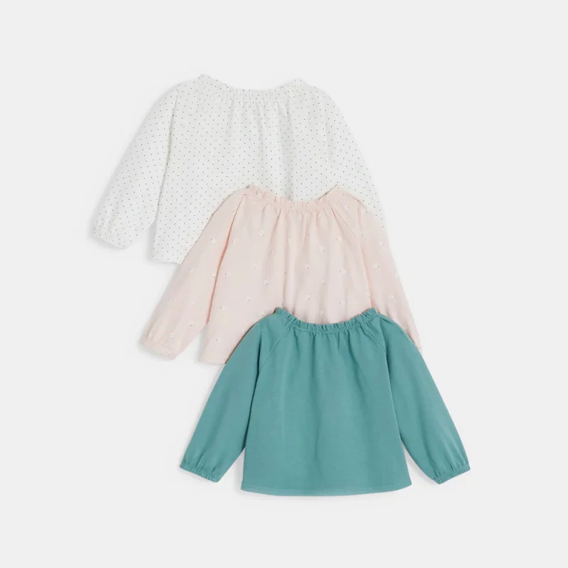 Blouse col élastique (lot de 3) verte bébé fille Vert