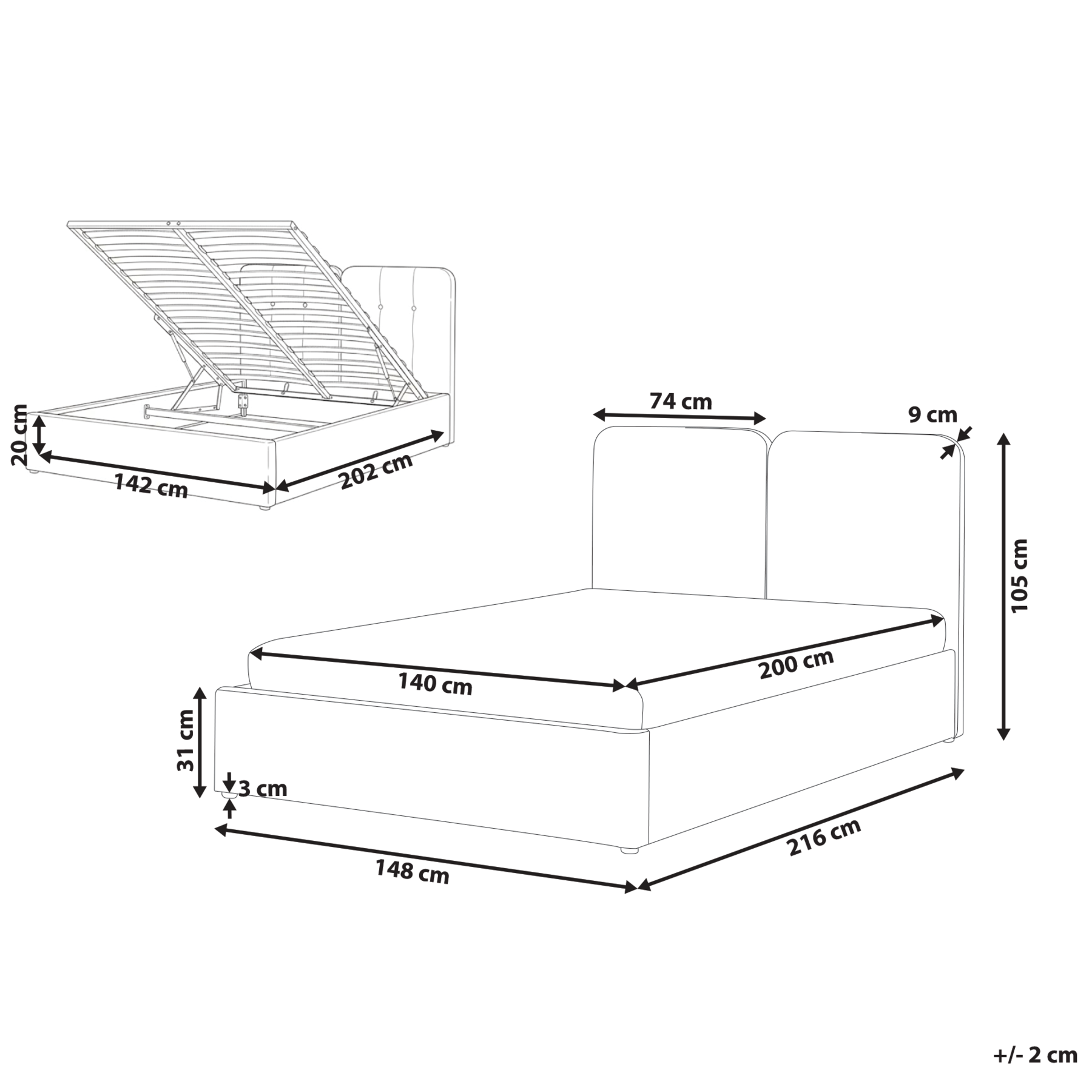 Beliani-ARBOIS-Bed met opbergruimte-Beige-140 x 200 cm-Polyester