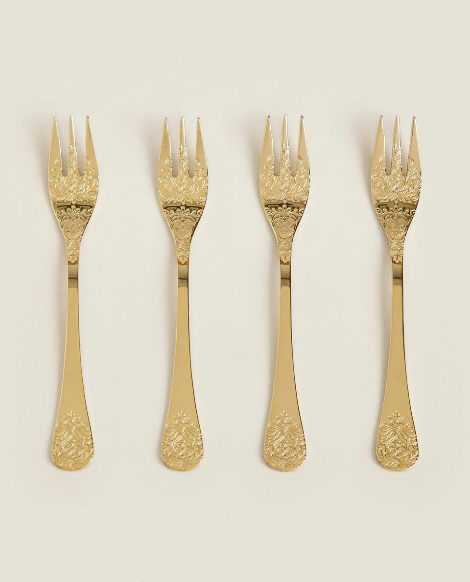 Conjunto de 4 garfos decorativos gravados para brunch.