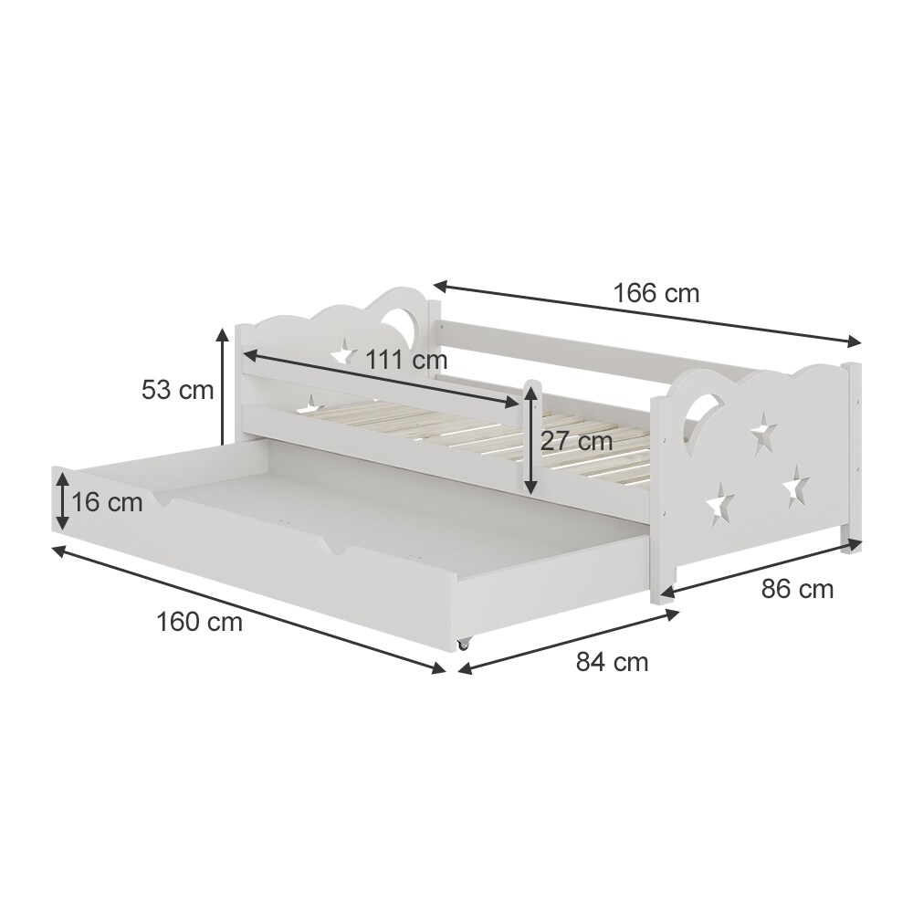 VitaliSpa Kinderbett Einzelbett Juniorbett Jessica Weiß 160x80 cm modern Kinderzimmer Bett Bettschublade Rausfallschutz