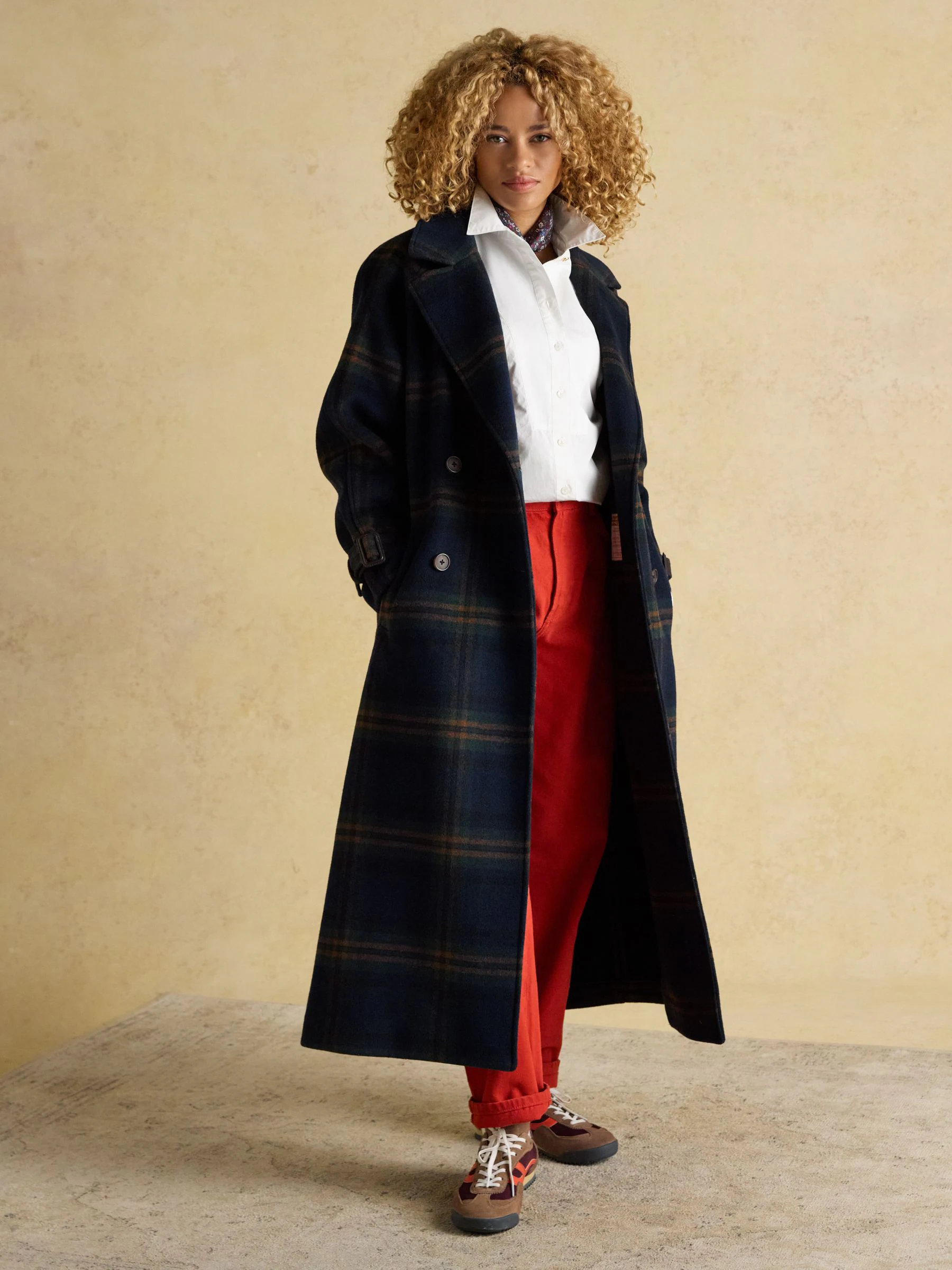 Donkerblauw - Joules Amberley lange wollen Mix jas met riem