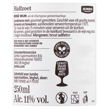 Jumbo Huiswijn - Halfzoet Rosé - 250ML