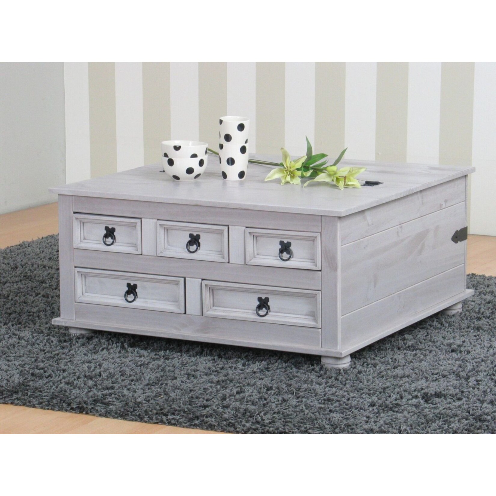 Kiefer Truhentisch New Mexico Mexiko grau massiv Couchtisch Truhe Holztruhe