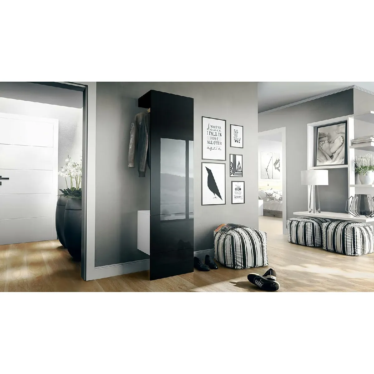 MPC Porte Manteaux - Blanc Mat et Noir Haute Brillance