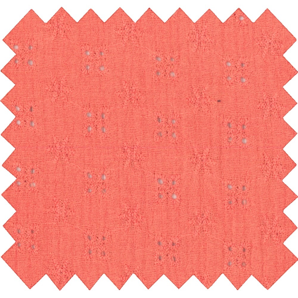 Coupon Tissu 50 Cm Gaze Dentelle Corail