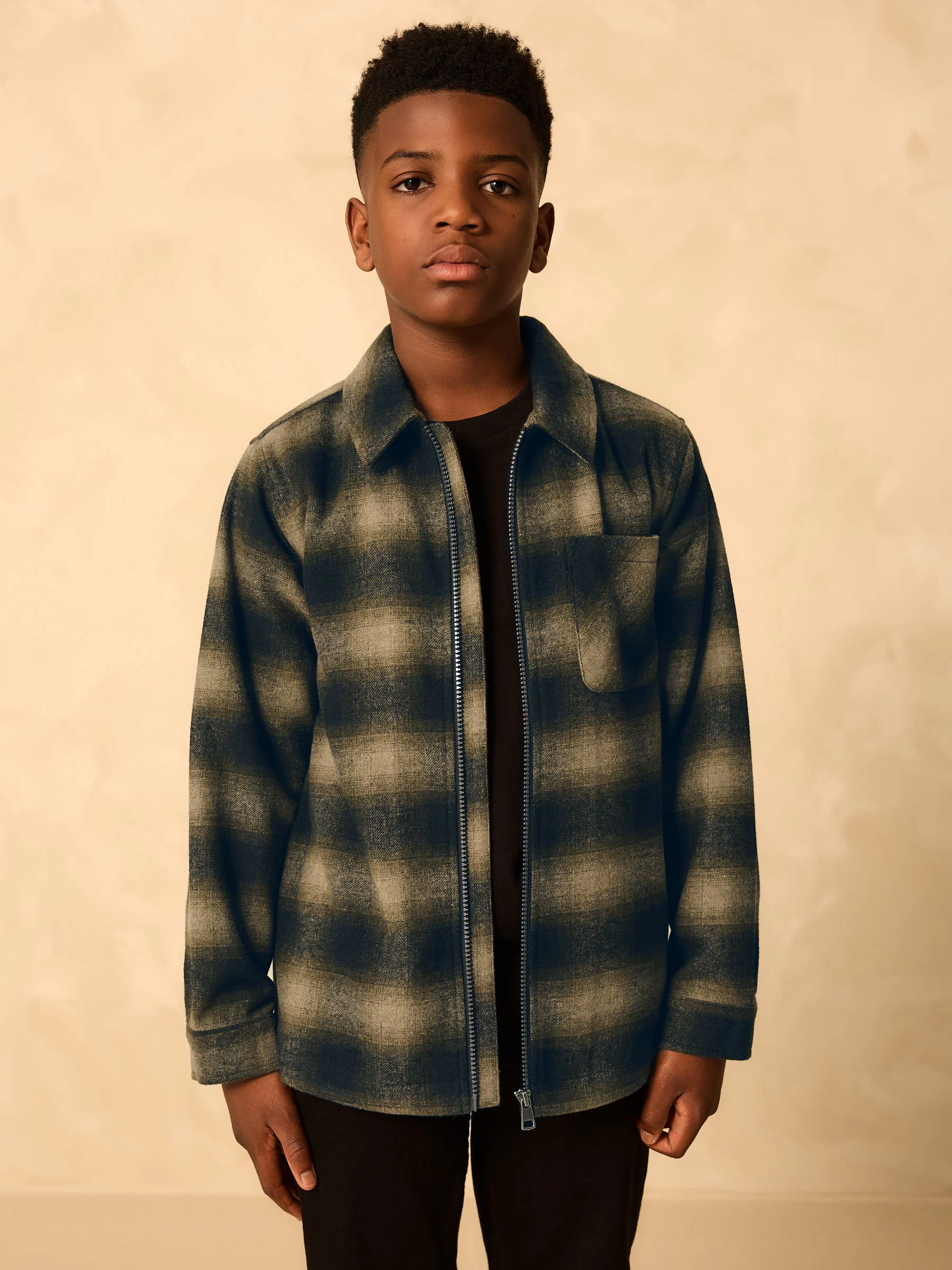 Neutraal - Overshirt met rits en ruitjes (3-16jr)