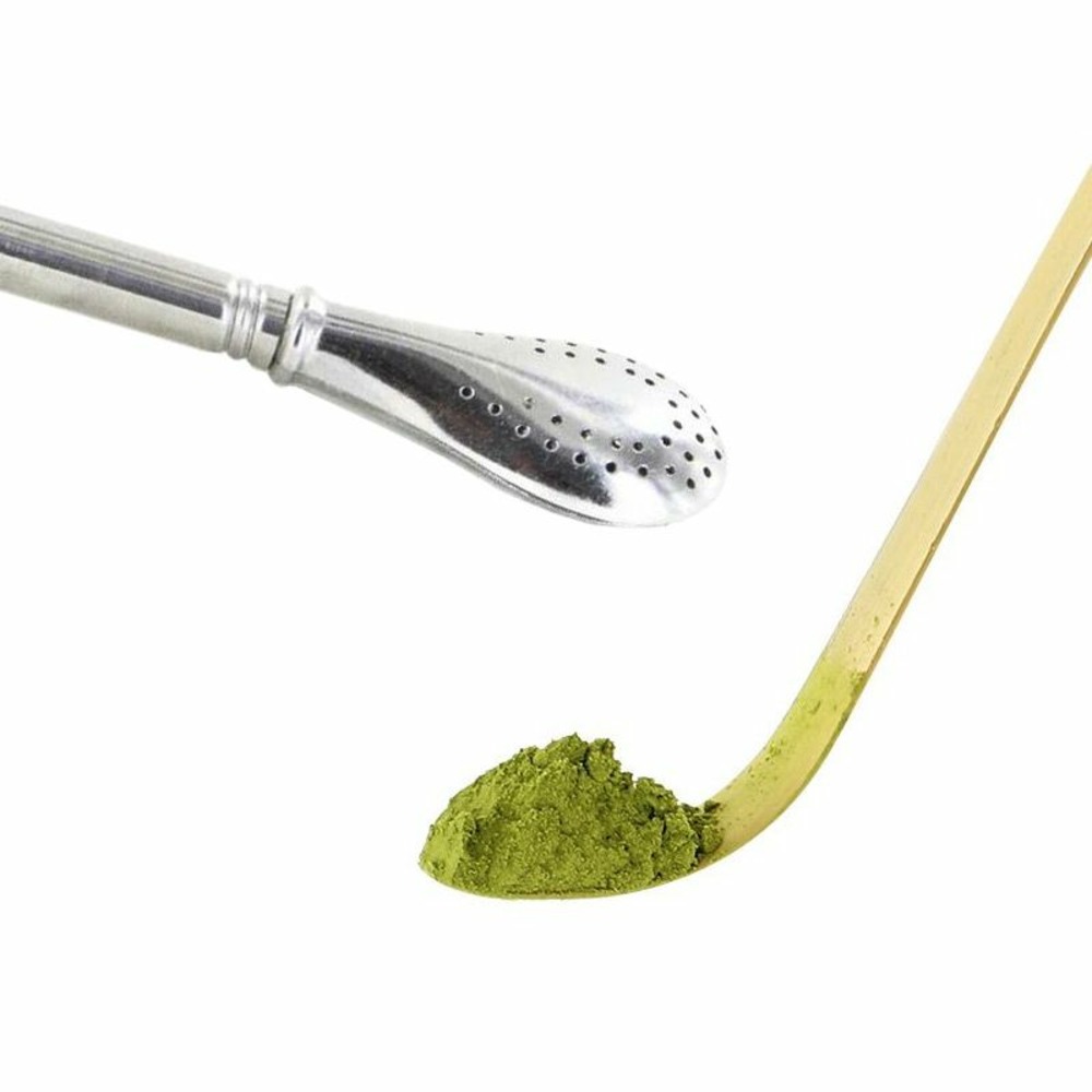 Cuillère à thé matcha chashaku + paille inox avec filtre
