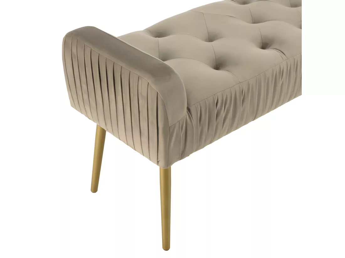 ALBANE - Banc de lit velours taupe pieds métal doré