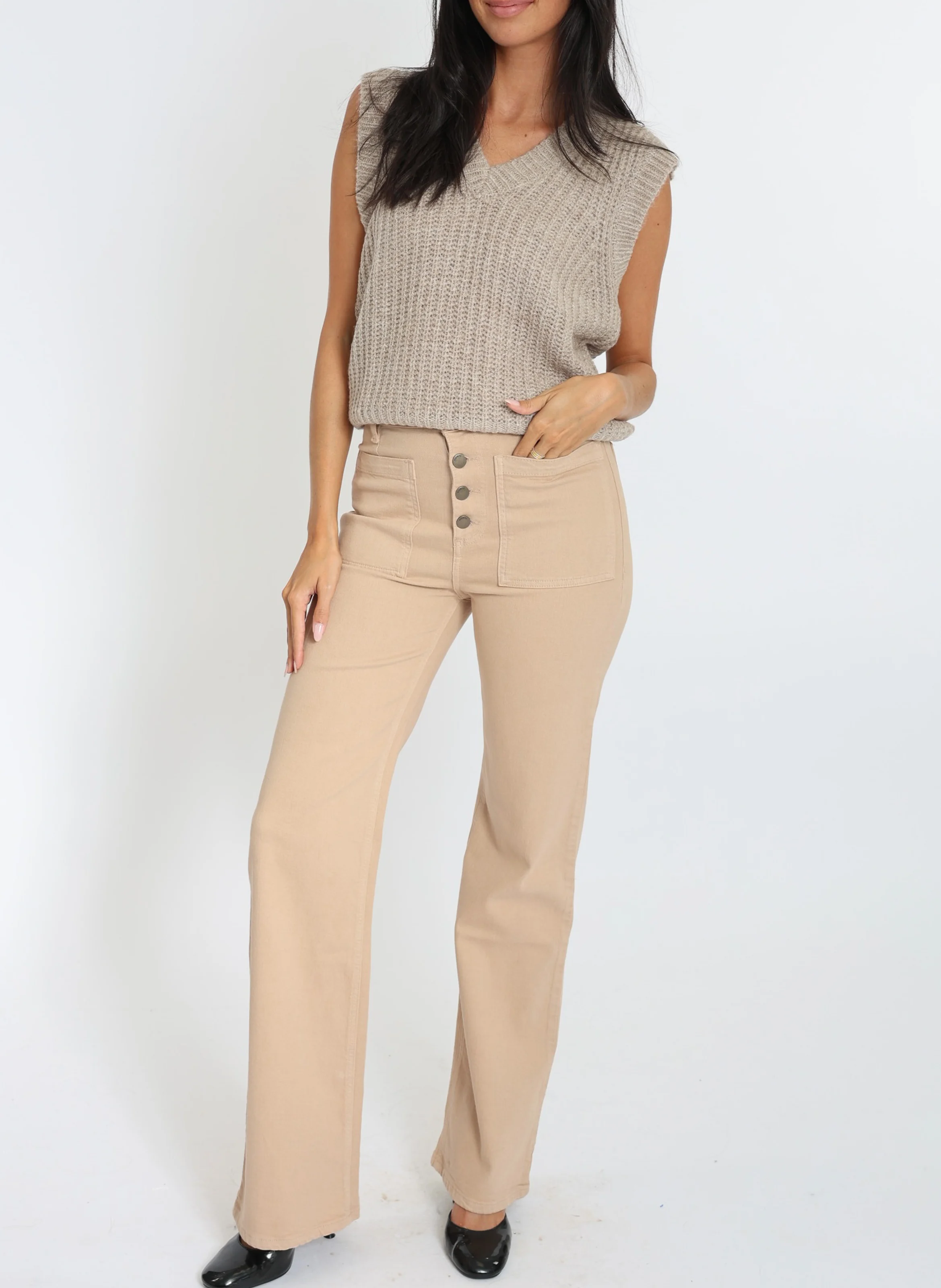 LANA - Pull droit en maille | Beige