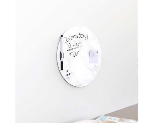 Wit marmeren glazen magneetbord, Ø 30 cm