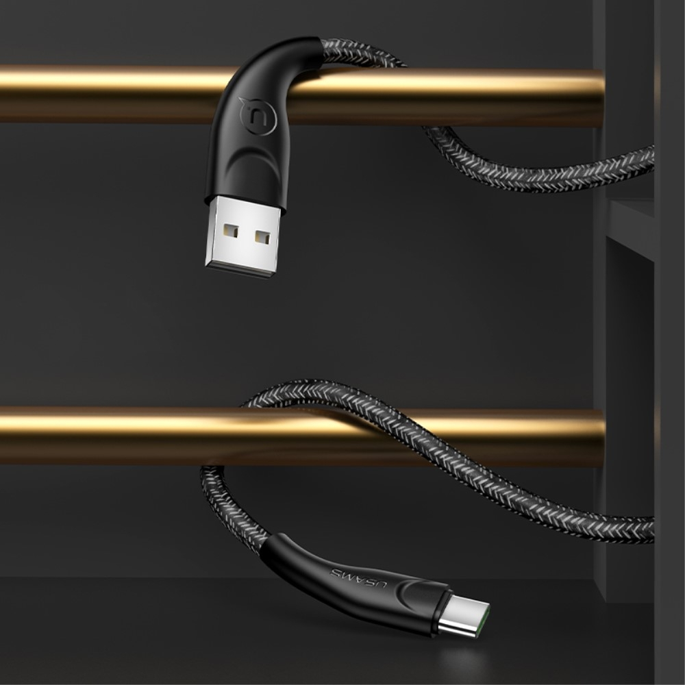 (3m / 2A) USB C Nylon Schnellladekabel Datenkabel (USA000566) - Schwarz