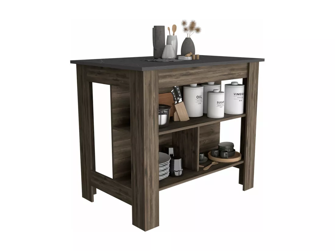 Table d'appoint Cala en mélamine avec 3 étagères , 89.91 cm X 102.8 cm X 69.85 cm , Brown