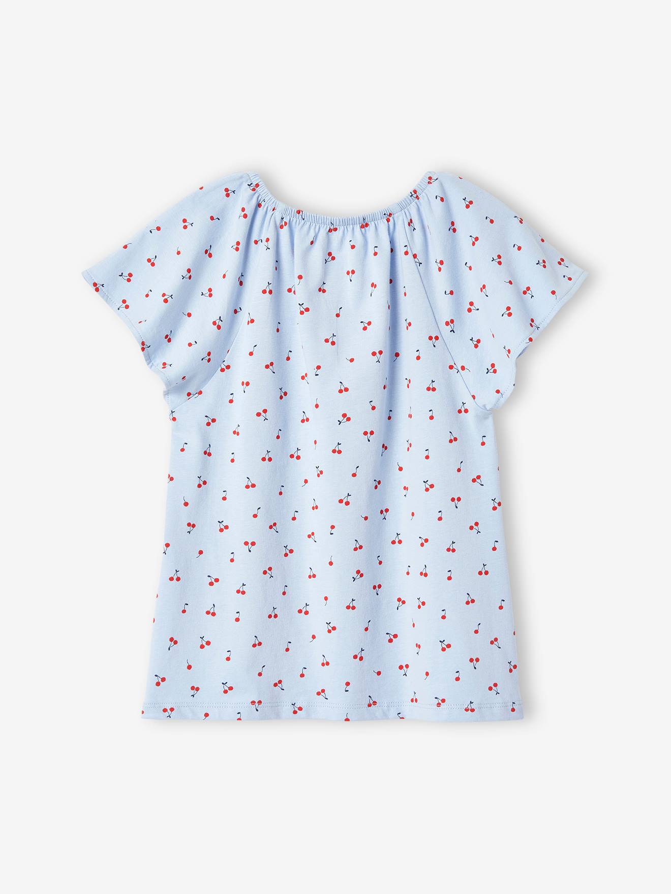 Camiseta azul-clara estampada com mangas borboleta para meninas