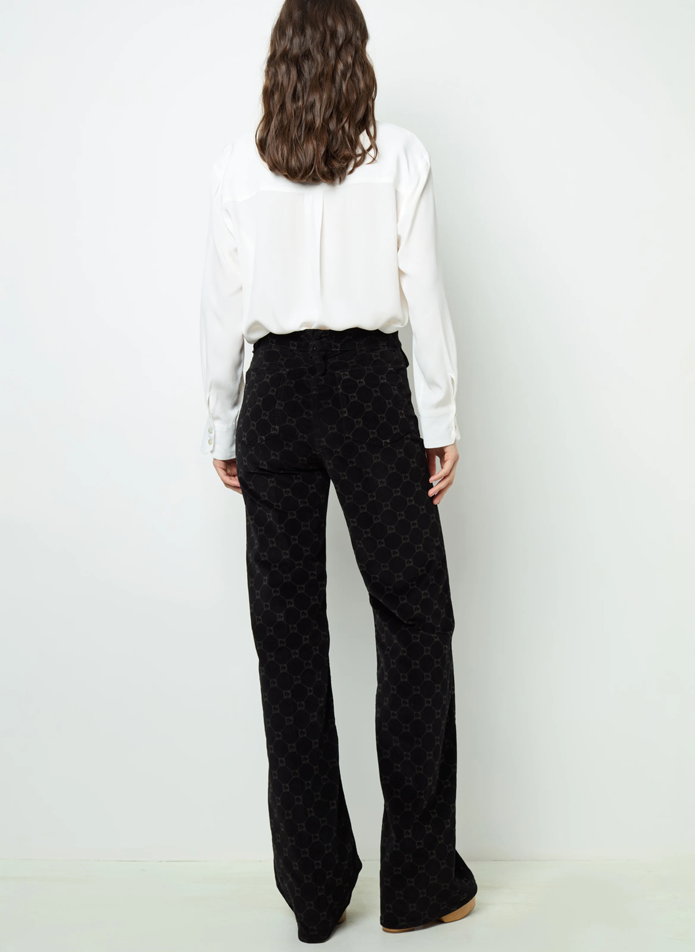 ANNA - Pantalon flare en coton mélangé | Noir