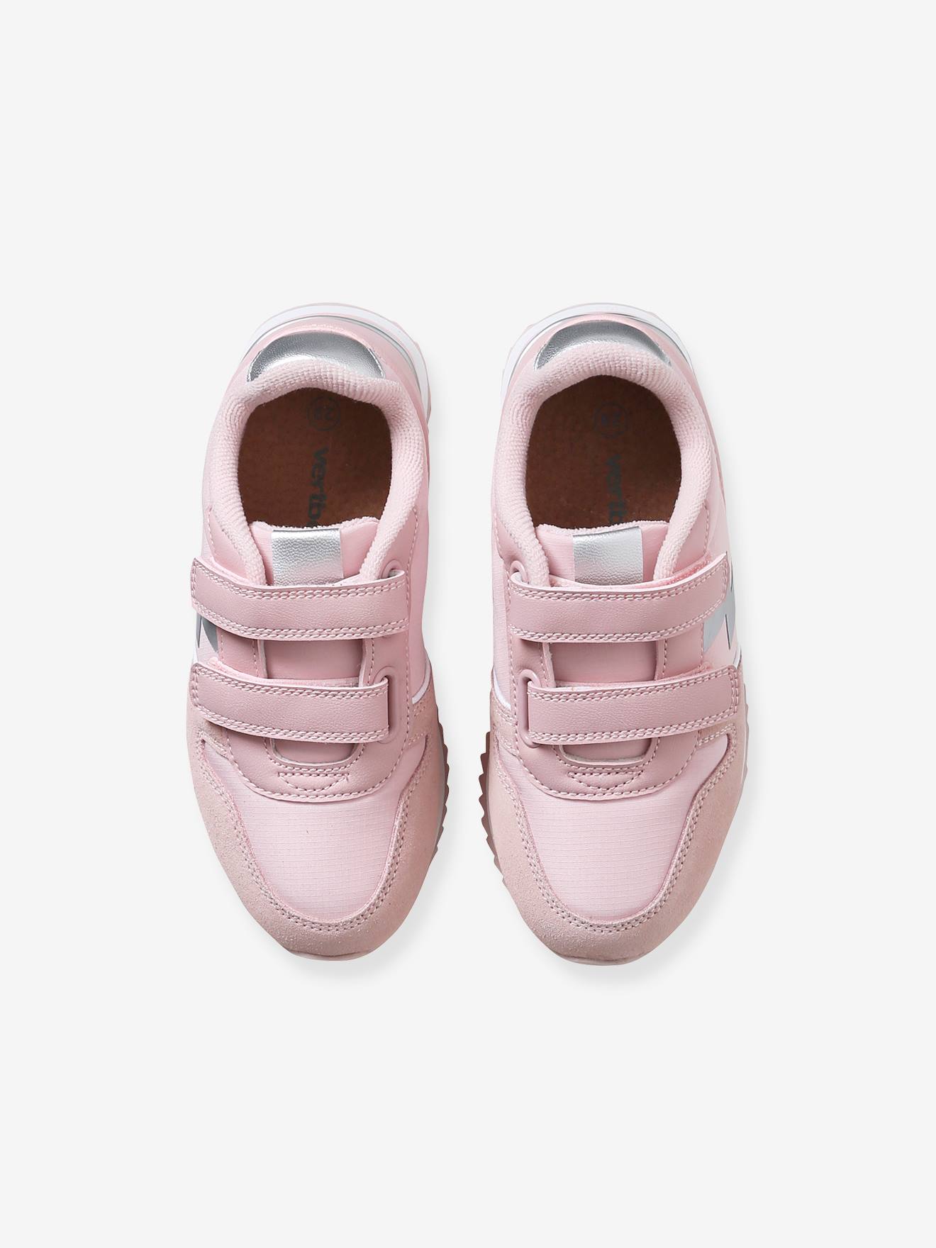 Tênis de corrida lisos, vermelho escuro, para meninas, com fecho de velcro.