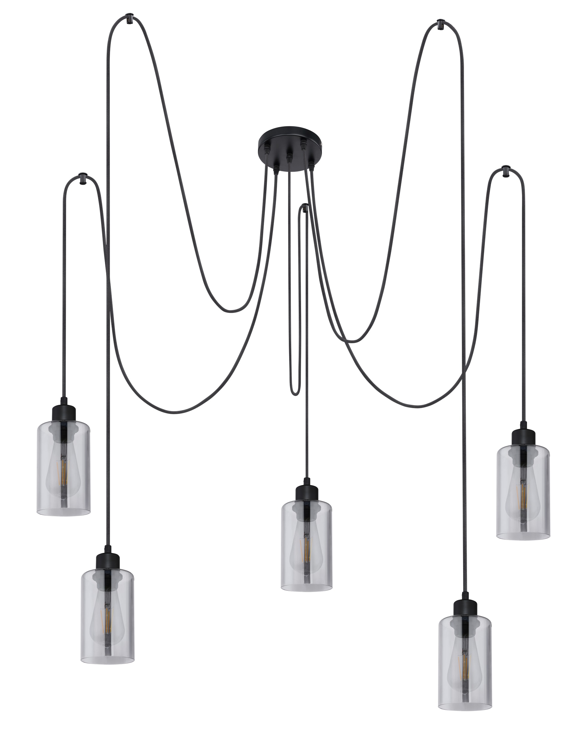 GLOBO Retrofit Pendelleuchte Adara schwarz /Rauchglas 170x170cm H50-185cm