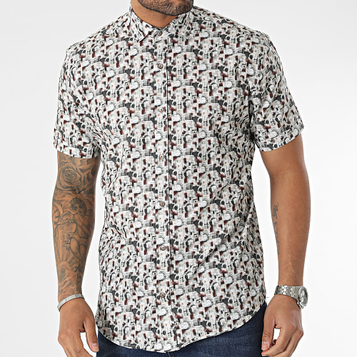 Chemise Manches Courtes Blanc Vert Kaki