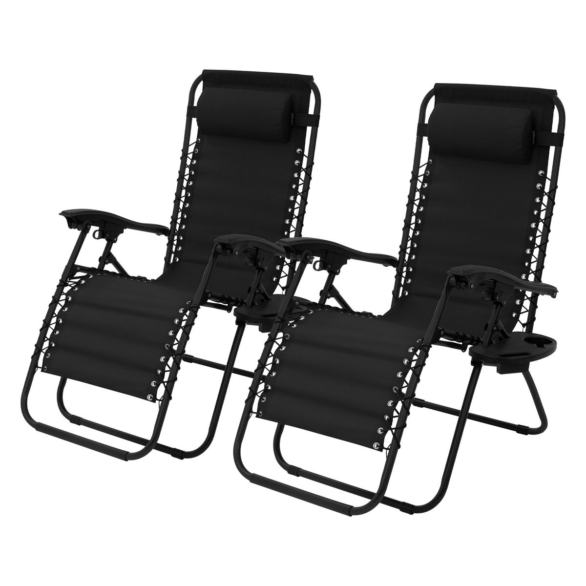 ML-Design Set van 2 opvouwbare ligstoelen, zwart, ligstoel met verstelbare hoofdsteun en rugleuning, tuinligstoel met vetersysteem, zero gravity outdoor relaxstoel, tuinstoel met bekerhouder