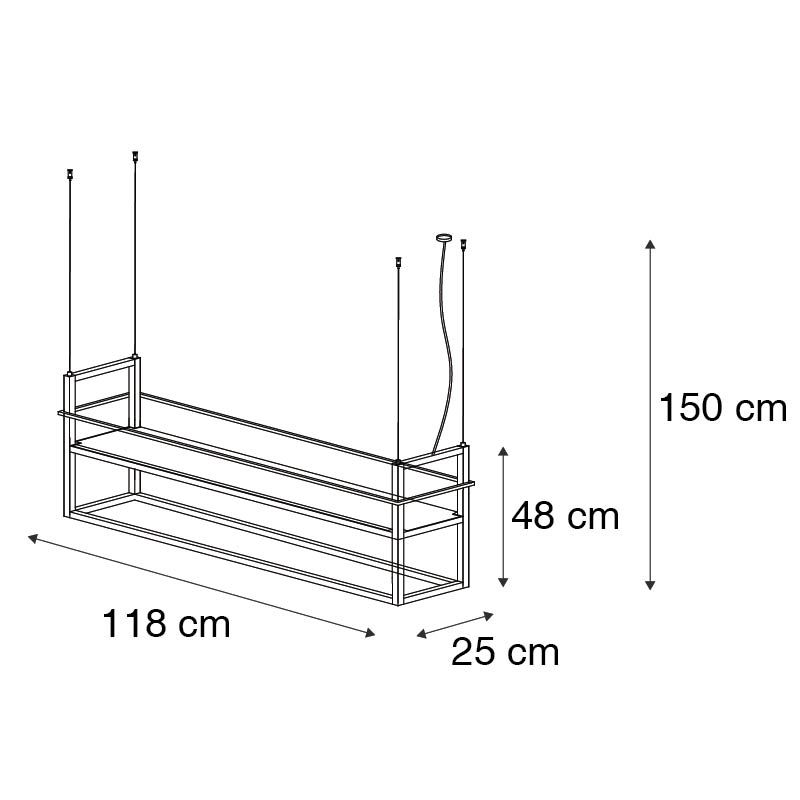 Industriële hanglamp zwart met rek large 4-lichts - Cage Rack