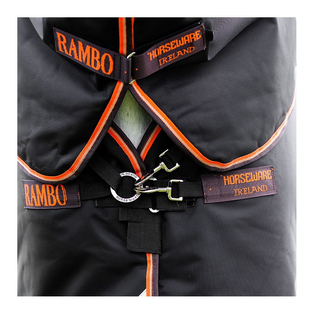 Horseware RAMBO SUPREME 1680D 200G - Couverture de paddock + couvre-cou black/orange/tan/brown