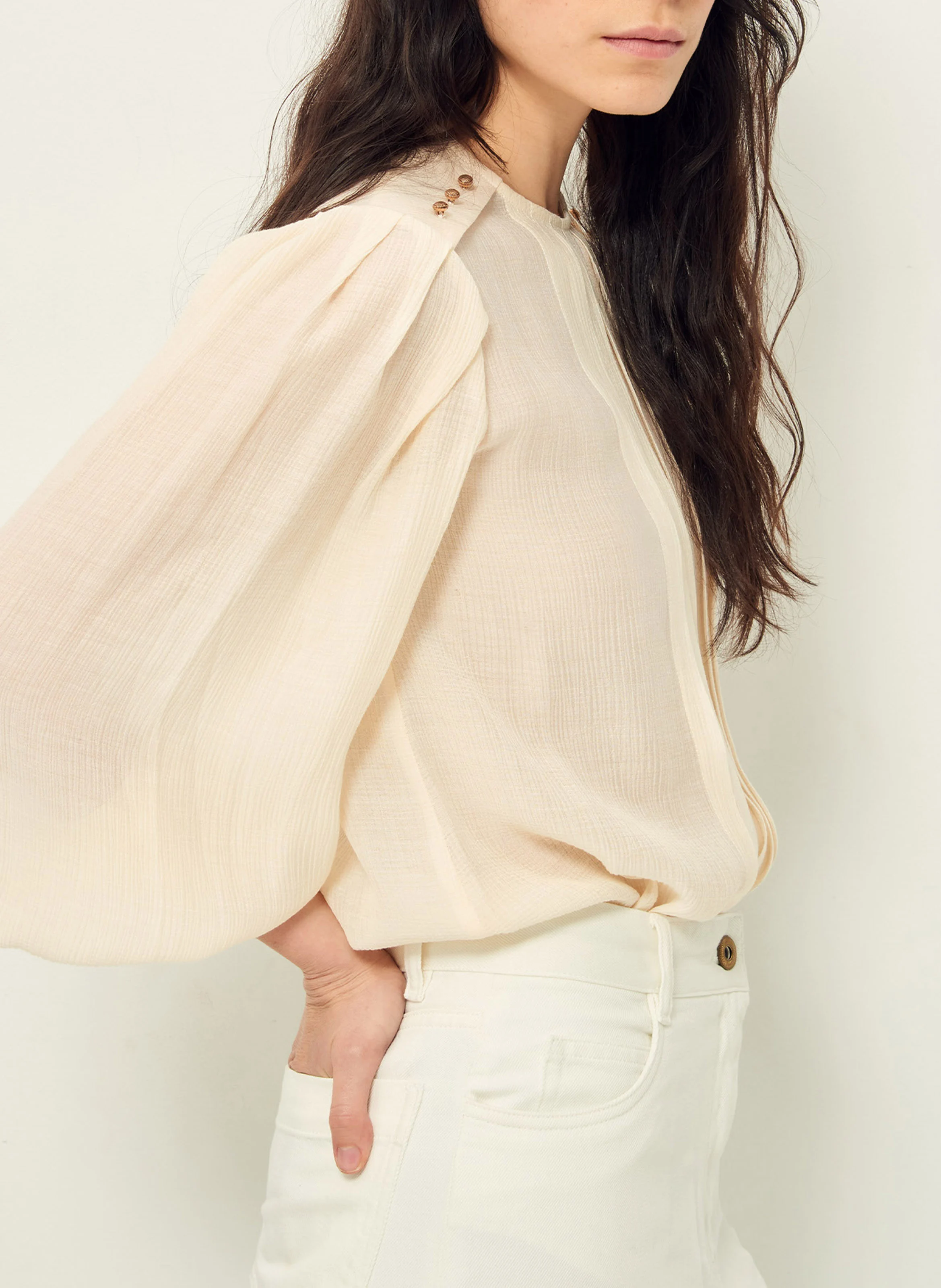DAISY B - Blouse col rond plissée | Beige