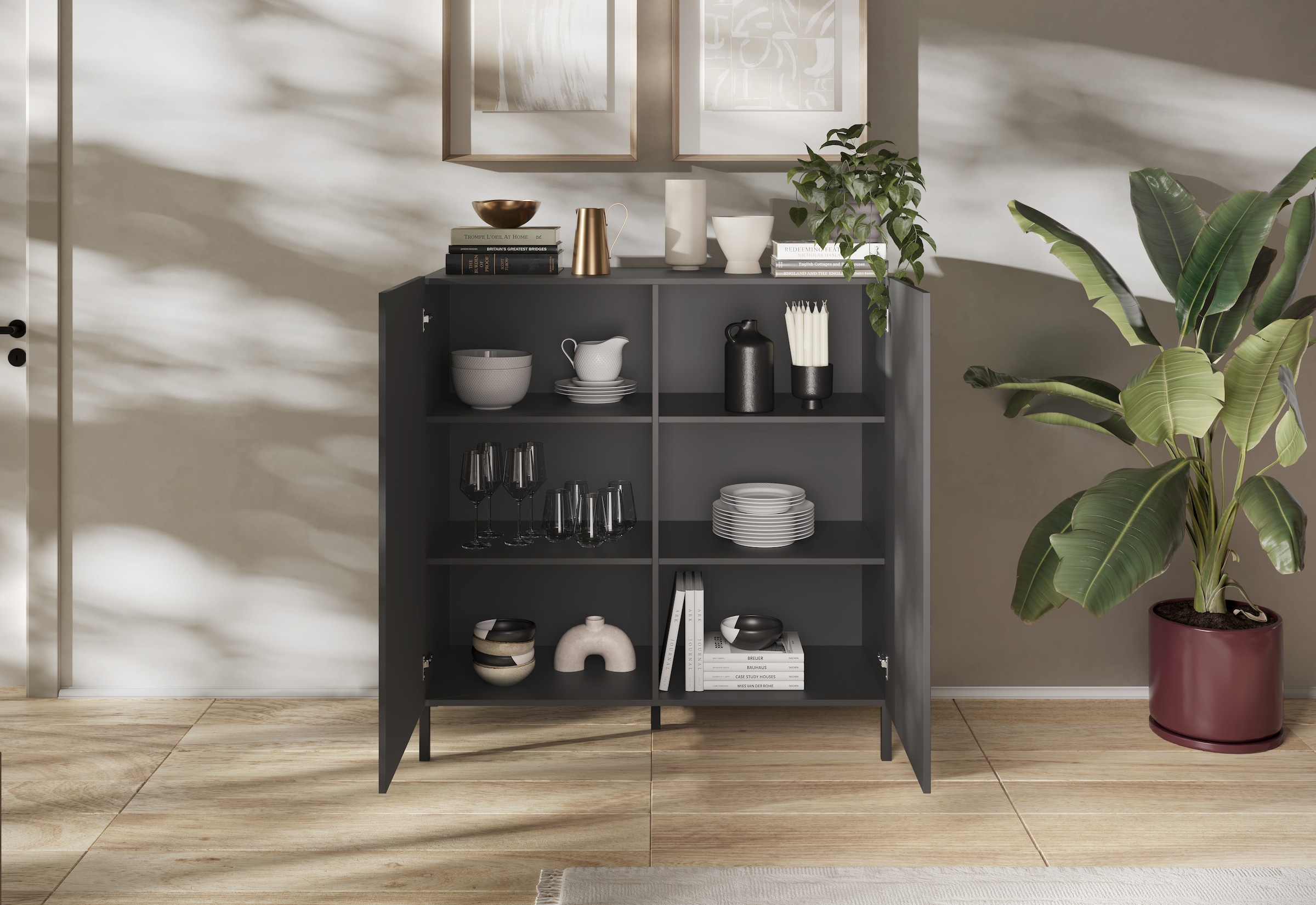 INOSIGN Highboard »Snake, Kommode, Anrichte, Stauraummöbel, Höhe 123 cm, Breite 121 cm« moderne Wohnmöbel, 2 Türen, viel Stauraum, stilvoll und funktional