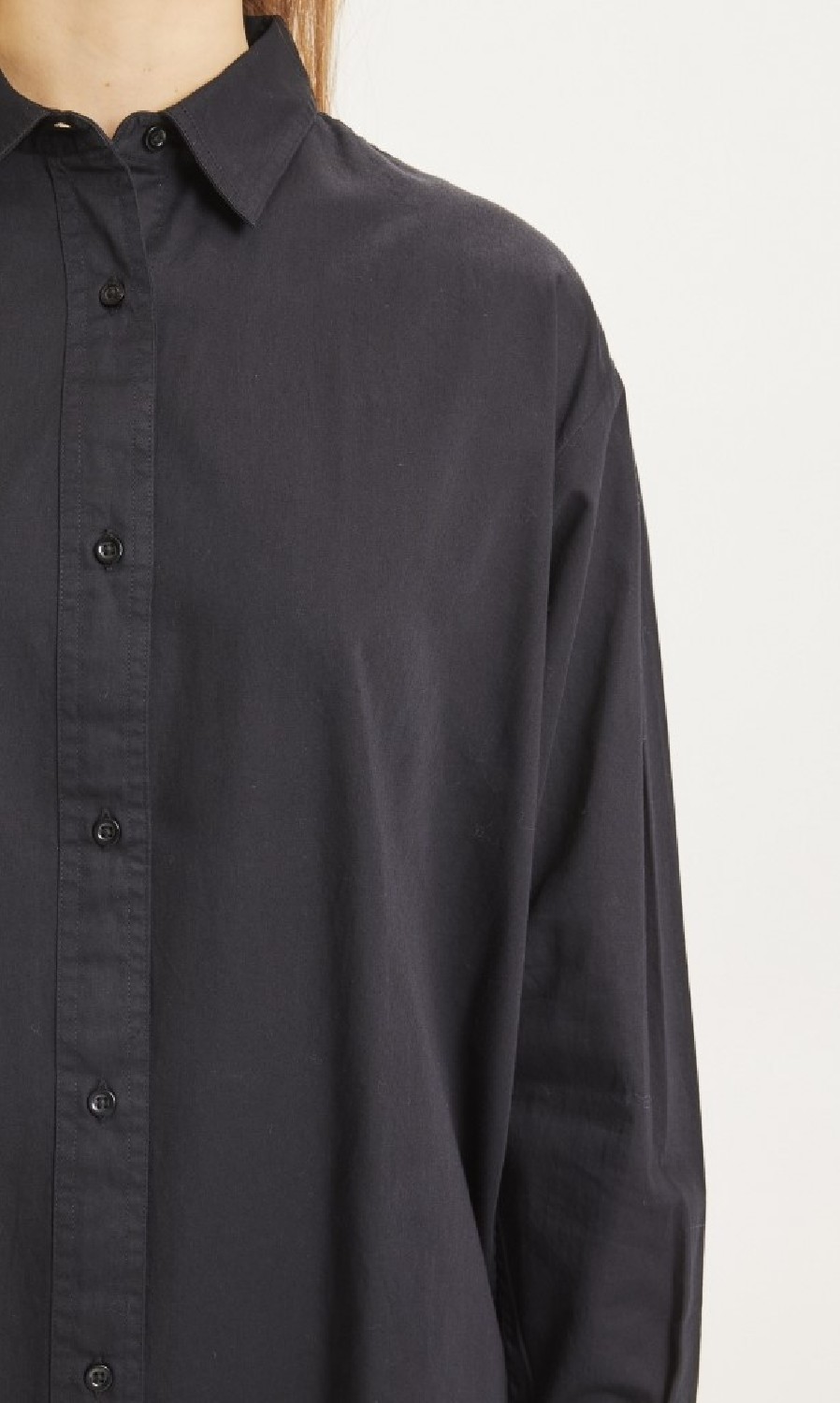 Knowledge Cotton Apparel Hemdbluse Lily Classic Volume Sleeve Shirt Black Jet