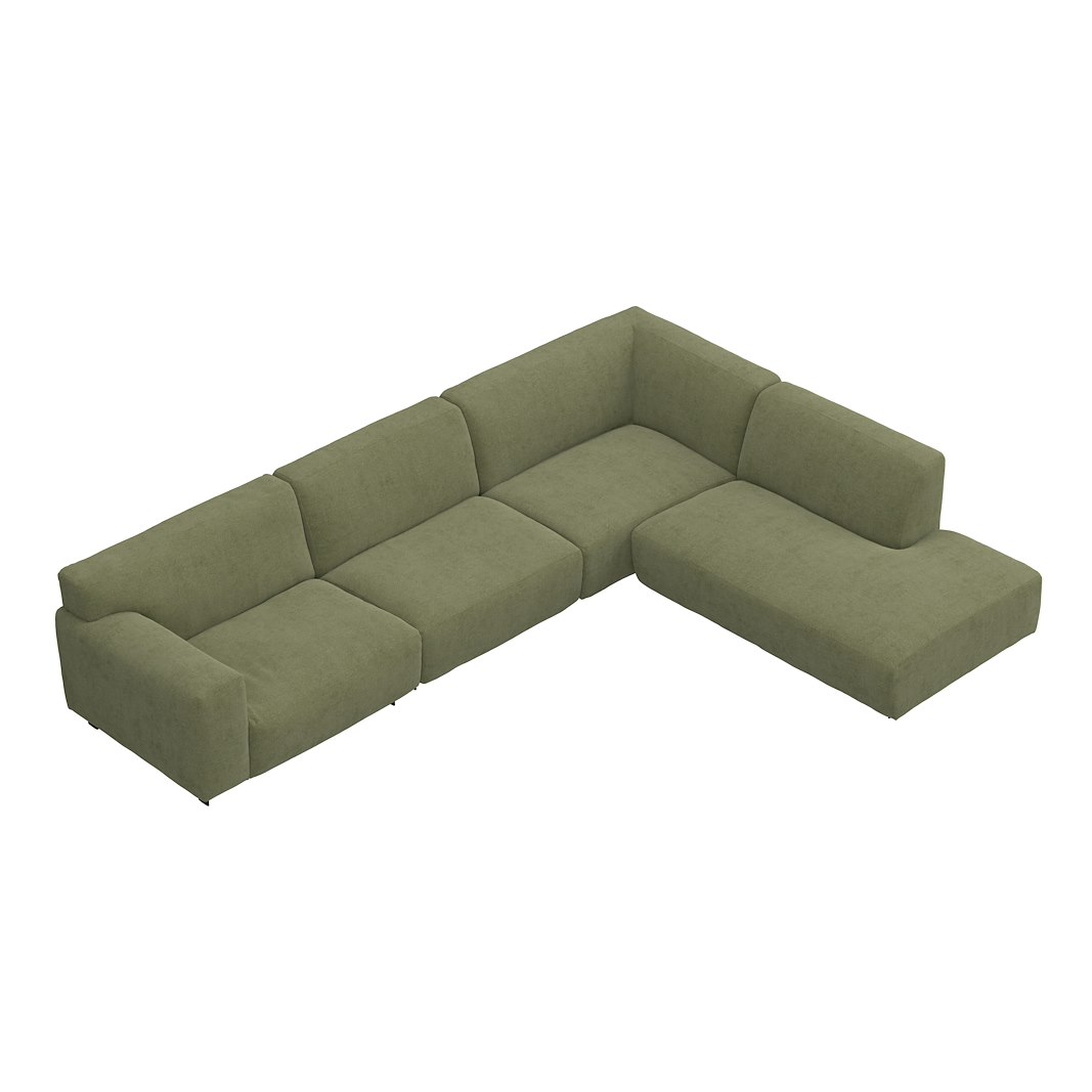 Vesta hjørnesofa 3-seter med åpen ende høyre, Big hjørnemodul, Tekstil Velvety Green, standardsøm, sort metallben 10 cm, Comfort CM