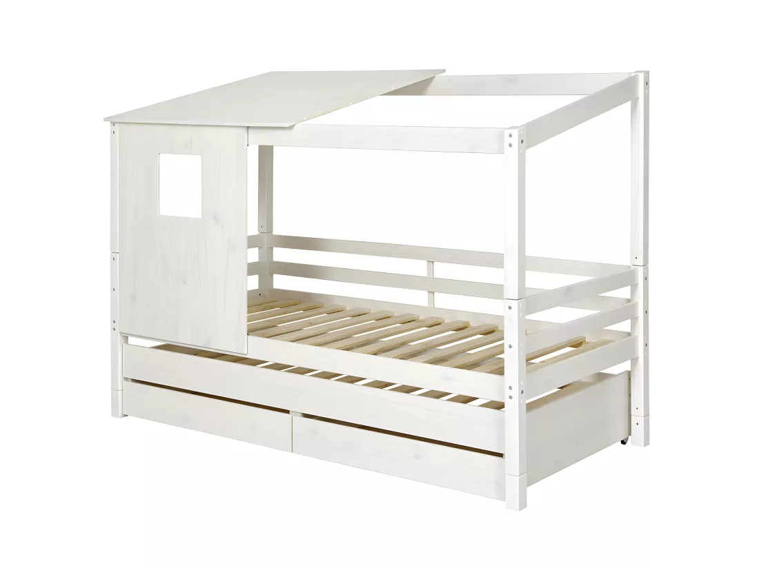 Pack lit cabane gigogne avec 2 matelas 90x200 cm bois massif blanc ALMA