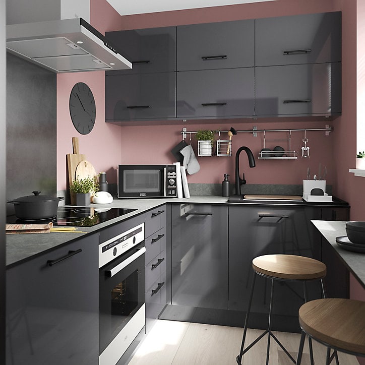 Porte de meuble de cuisine Stevia gris anthracite brillant l. 40 cm x H. 90 cm GoodHome