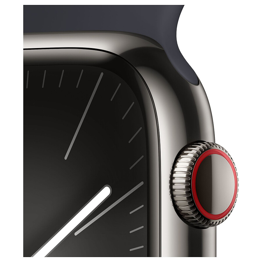 Apple Watch Series 9 GPS + Cellular - Acier Inoxydable Graphite - Bracelet Sport Band Minuit - 45 mm - Taille M/L