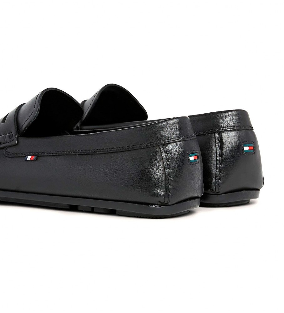 Mocassins Tommy Hilfiger Signature de couro sem calcanhar, pretos