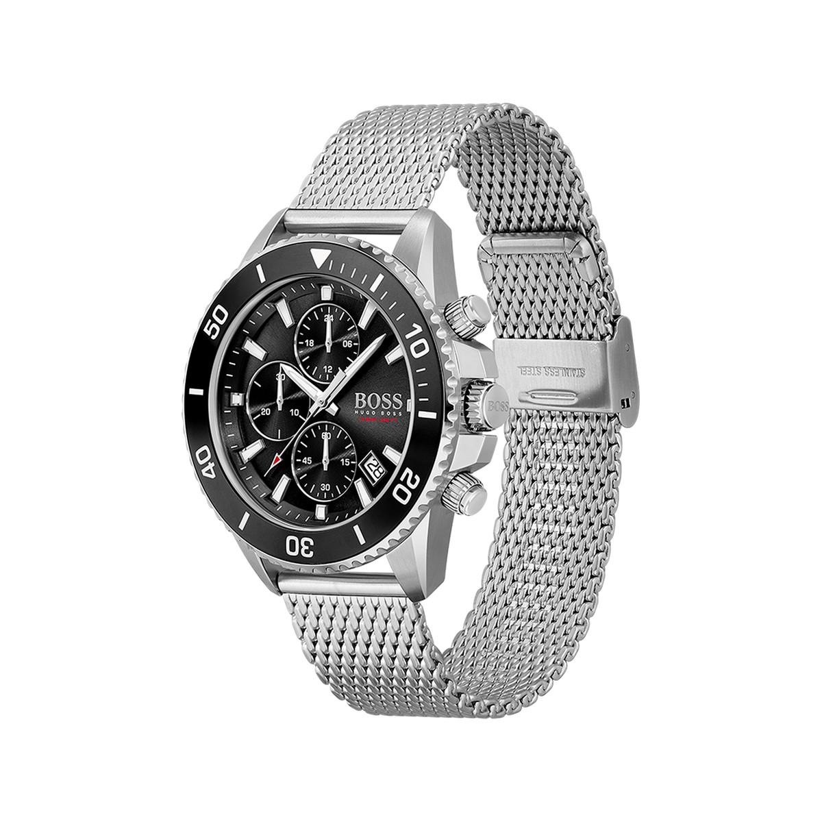 Montre Boss homme chronographe acier maille milanaise