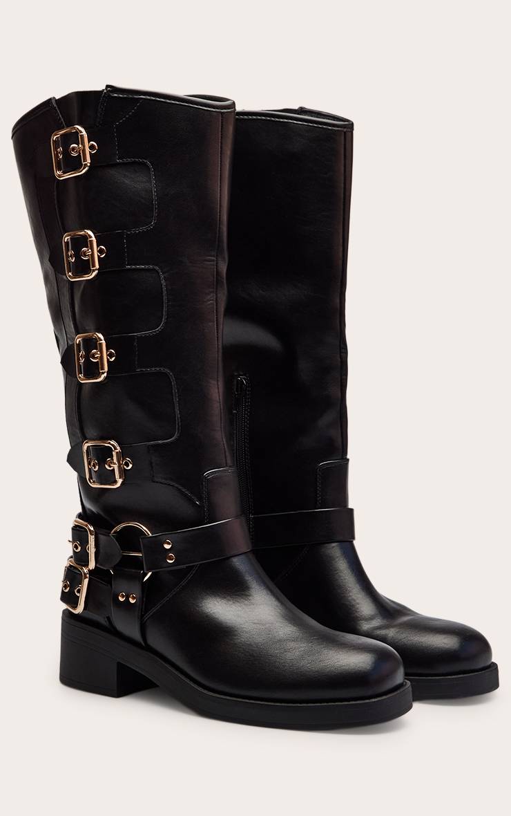 Noir Bottes Hautes En Synthétiquecuir Avec Détails À Boucles
