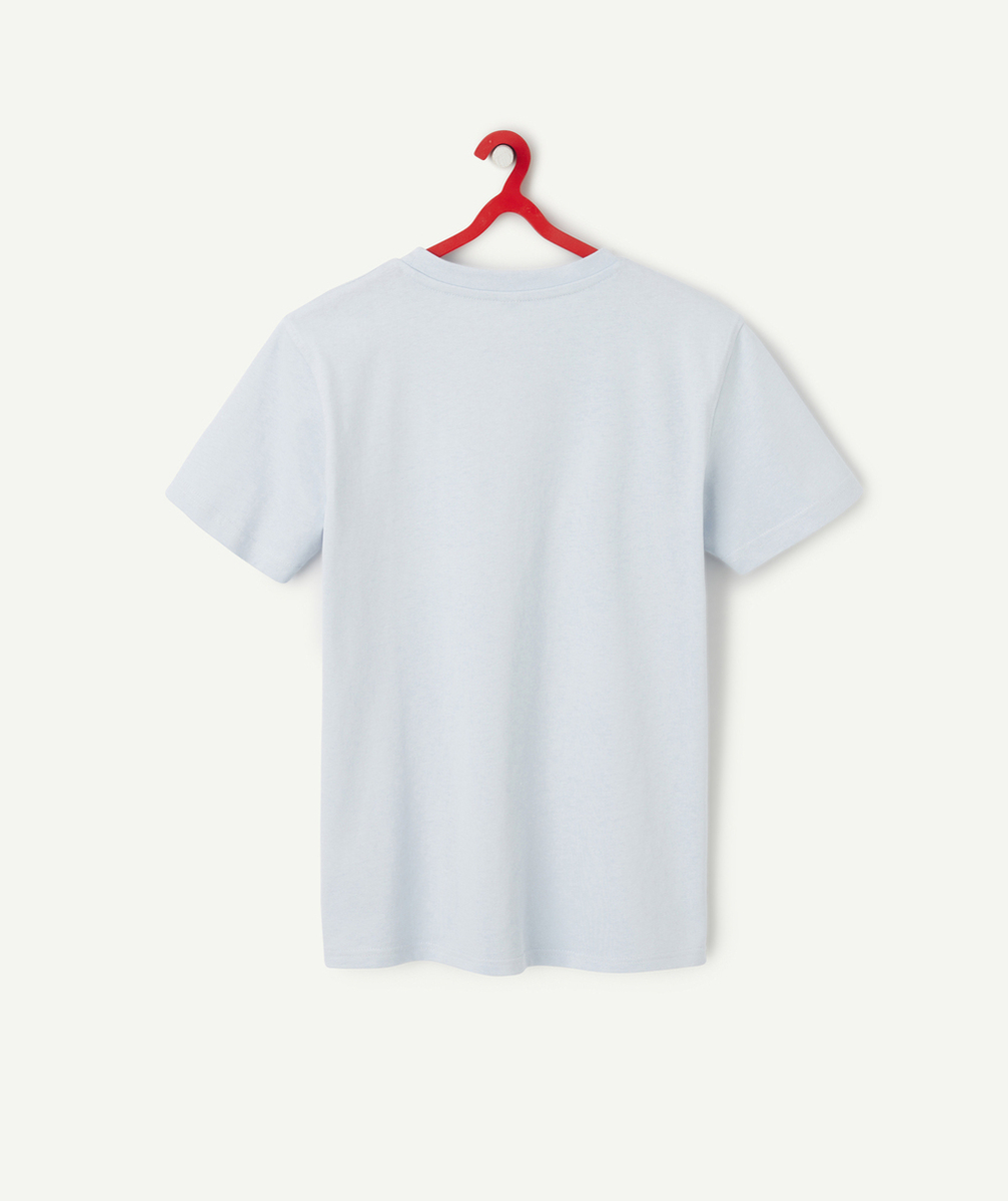 t-shirt manches courtes en coton bio bleu clair avec broderie