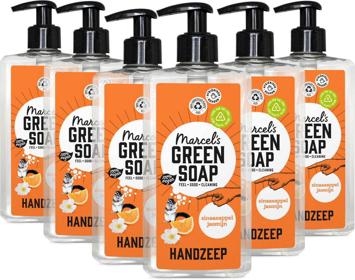 6x Marcel’s Green Soap Handzeep sinaasappel & jasmijn (500 ml)