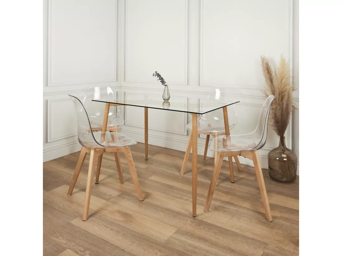 Table En Verre Pieds Metal Effet Bois 75x115cm M1