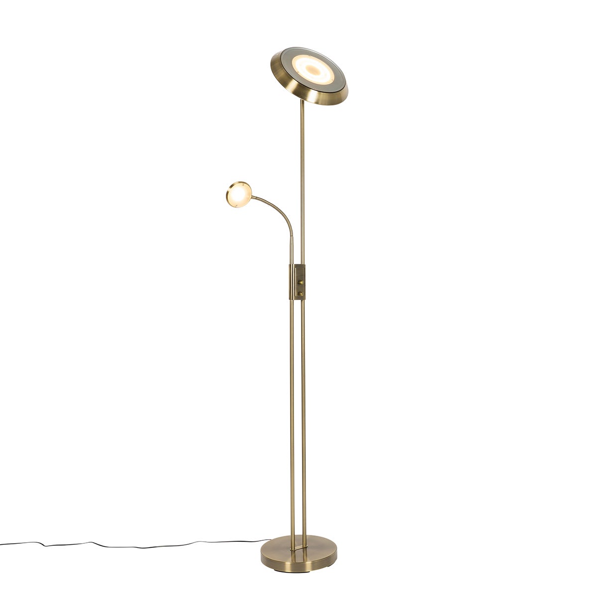 QAZQA - Retro bronzen vloerlamp met leeslamp | Staande lamp | Lamp | Verlichting incl. LED en dimmer met leeslamp - Fez Dimmer | Dimbaar | Woonkamer | Slaapkamer - Staal Langwerpig - |
